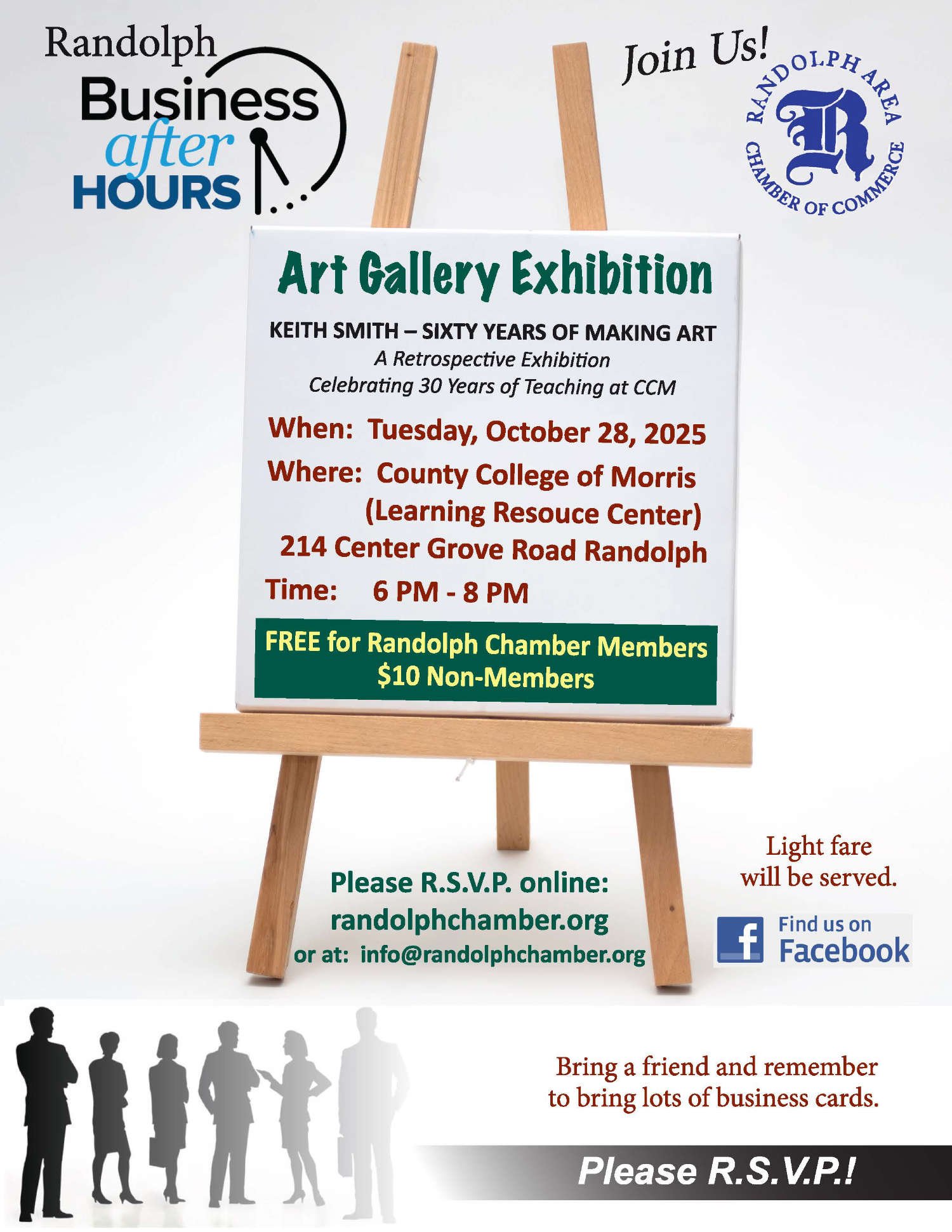 Randolph Area Chamber Member Admission Kevin Smith's Sixty Years of Making Art – A Retrospective Exhibition Celebrating 30 Years of Teaching at CCM - October 28 2025 from 6 to 8pm at County College of Morris