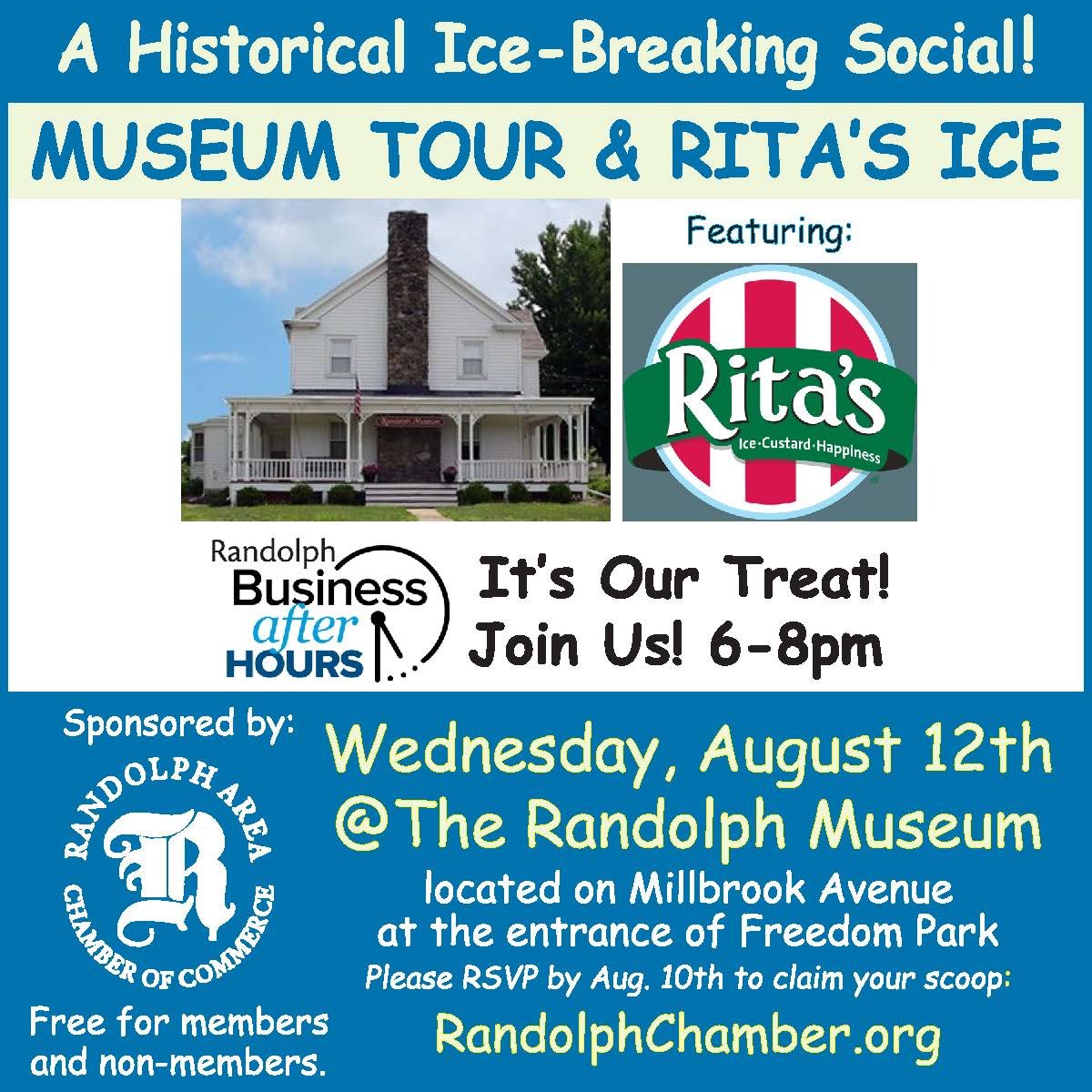 Museum tour at the Randolph Museum with free ice cream from Rita's.